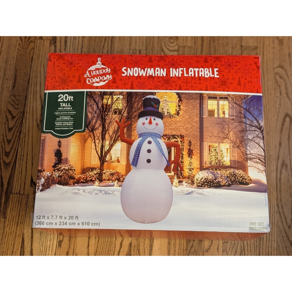 20' Inflatable Giant Christmas Snowman w/ Top Hat Blue Scarf LED Yard Decoration - Picture 6 of 11